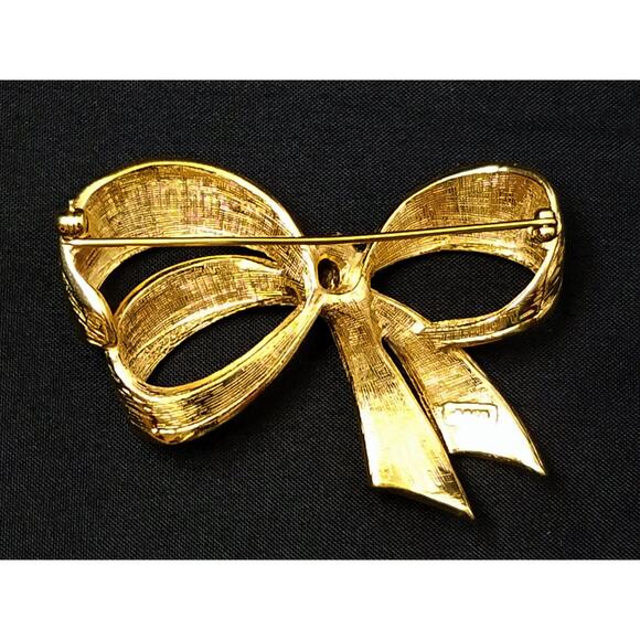 Avon Bow Brooch, Gold Plated, Clear Rhinestones, 1960s Jewelry - Picture 4 of 10